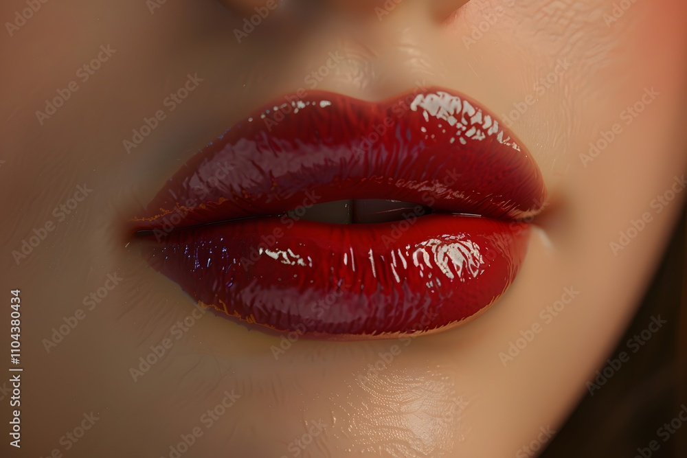 Close-up of a woman's luscious red lips with a glossy finish, exuding confidence and allure. Close-up of a woman's luscious red lips with a glossy finish, exuding confidence and allure.
