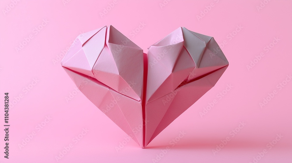 origami heart for valentines day isolated on pink background origami heart for valentines day isolated on pink background