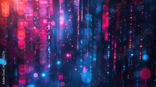 Blurry neon lights on dark abstract background.