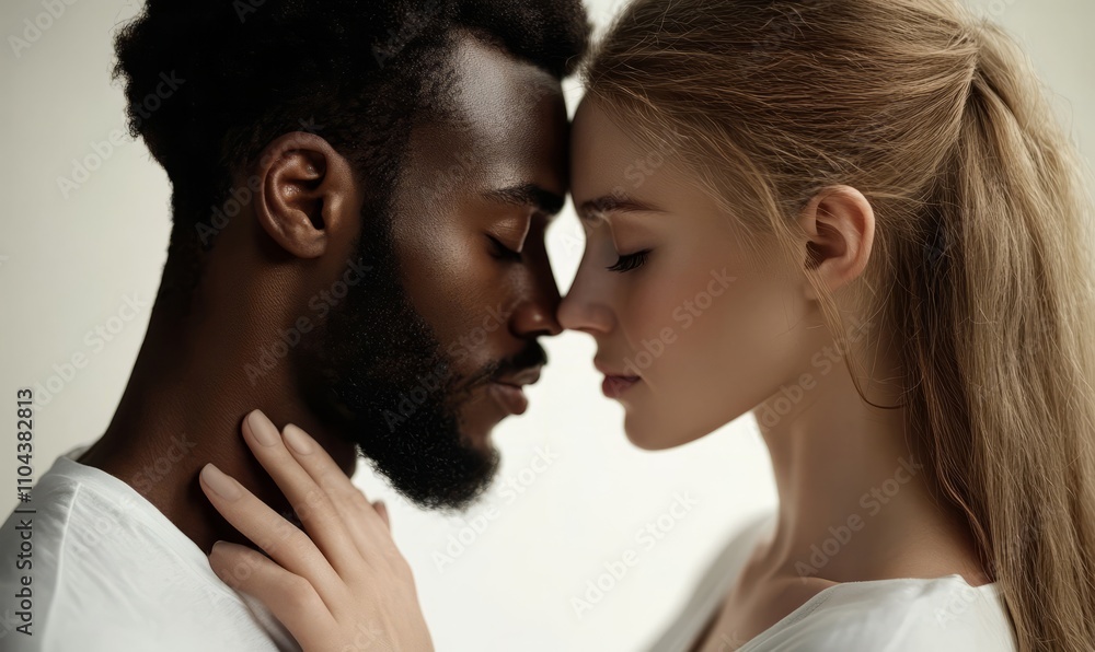 black man white woman representing interracial couple image set valentine day depicts loving couple embracing touching foreheads black man white woman representing interracial couple image set valentine day depicts loving couple embracing touching foreheads