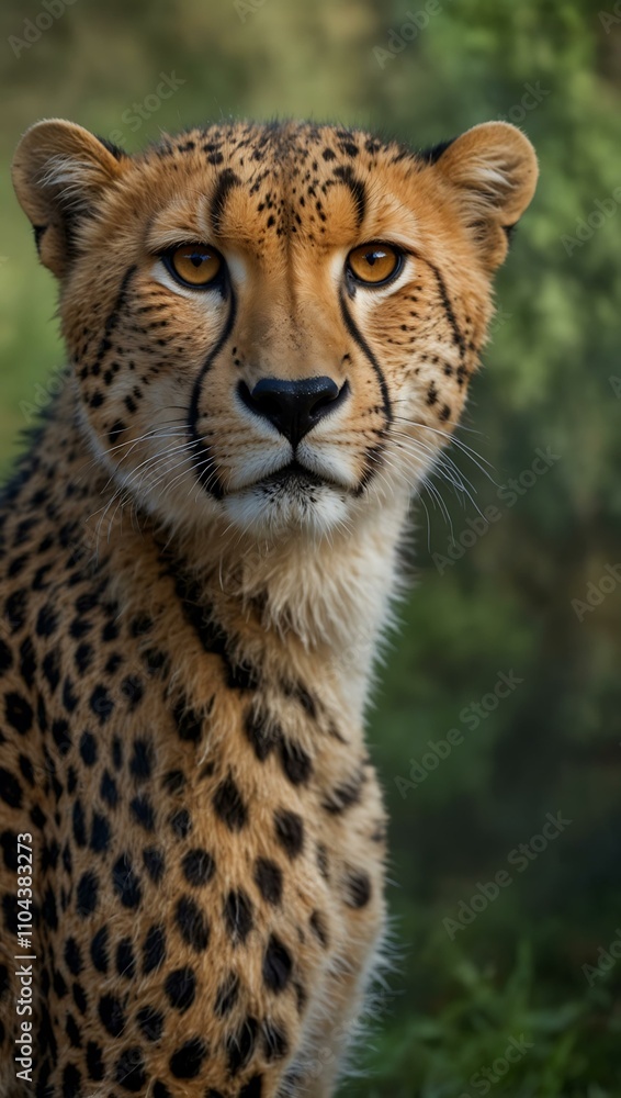 Obraz premium Cheetah gazing intently through a green veil.