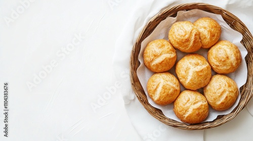 Wallpaper Mural 白い背景にバスケットに入った焼きたての黄金色のパン - 春のパン作りのインスピレーションにぴったり Torontodigital.ca