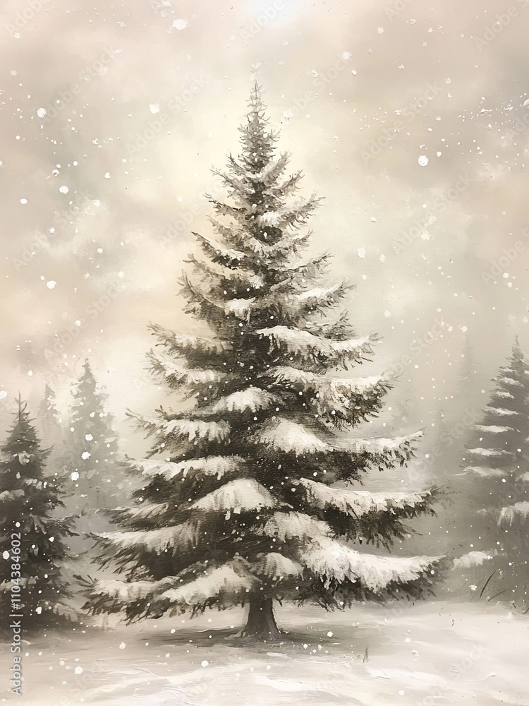 Obraz premium Snow Covered Christmas Tree in Winter Forest