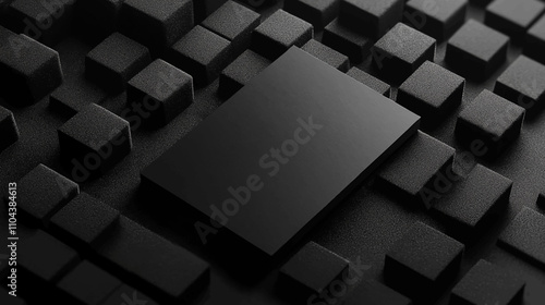 Branding business cards mockup template on a black soundproof foam background and deep shadows, real photo. Blank isolated to place your design