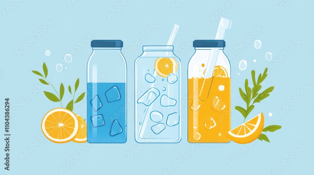 Refreshing Summer Drinks: Citrus Infused Iced Beverages in Bottles Refreshing Summer Drinks: Citrus Infused Iced Beverages in Bottles