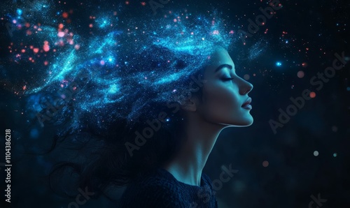 Woman With Luminous Hair Enchanted Night Pose