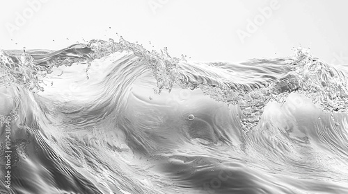 White water with ripples on the surface. Defocus blurred transparent white colored clear calm water surface texture with splashes and bubbles. Water waves with shining pattern texture background.