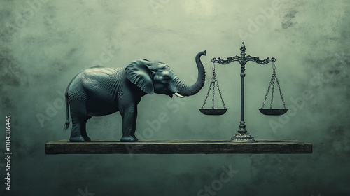 A symbolic depiction of scales, with an elephant tipping them in favor of the Republicans.