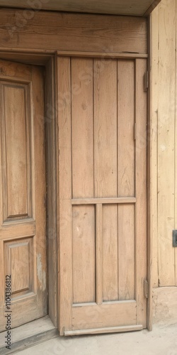 An image of a rustic wooden storefront with peeling paint, showcasing a variety of textures, peeling paint