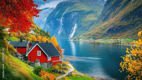 Stunning Hellesyltfossen Waterfall in Flam, Norway: A Scenic Gem of Scandinavia and Europe photo