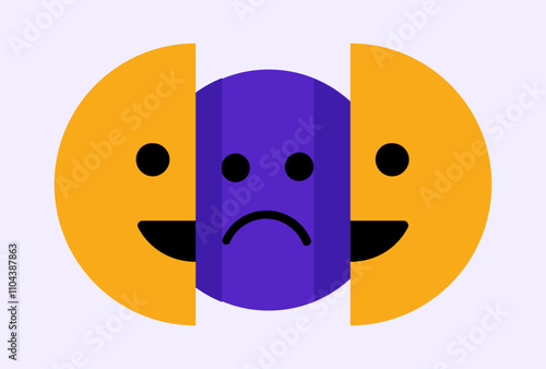 Hide emotion behind happy face emoji mental health illustration