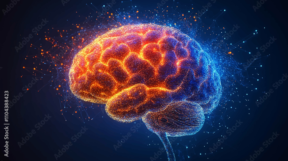 Big data and artificial intelligence concept. Human brain glowing from processor, symbolizing the fusion of human intelligence and machine learning capabilities. Evolution of technology of data Big data and artificial intelligence concept. Human brain glowing from processor, symbolizing the fusion of human intelligence and machine learning capabilities. Evolution of technology of data
