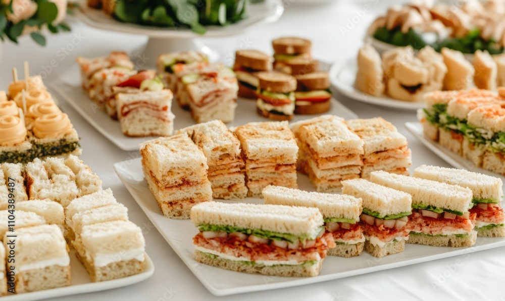 Assorted mini sandwiches and tapas adorn the lunch table Assorted mini sandwiches and tapas adorn the lunch table