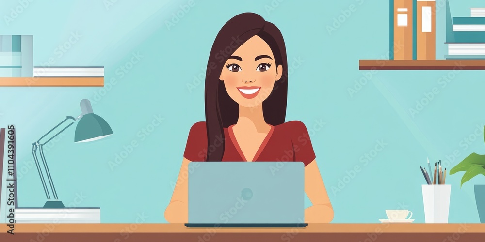 Focused Asian Woman Working on Laptop in Modern Office Environment Focused Asian Woman Working on Laptop in Modern Office Environment