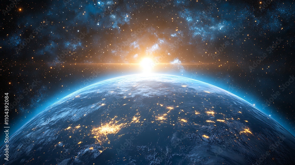 A blue Earth with sun rays shining on it against space planet A blue Earth with sun rays shining on it against space planet