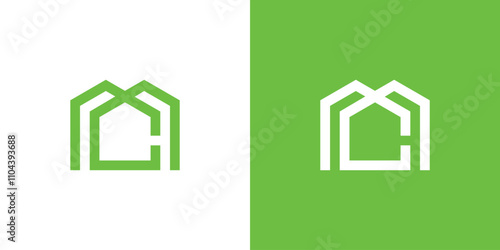 Letter MC initial with house shape logo design, simple house logo