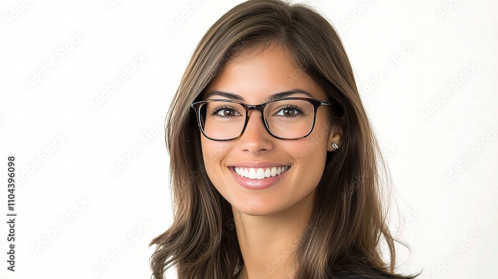 Young Professional Woman Smiling in Glasses with Neutral Background Young Professional Woman Smiling in Glasses with Neutral Background