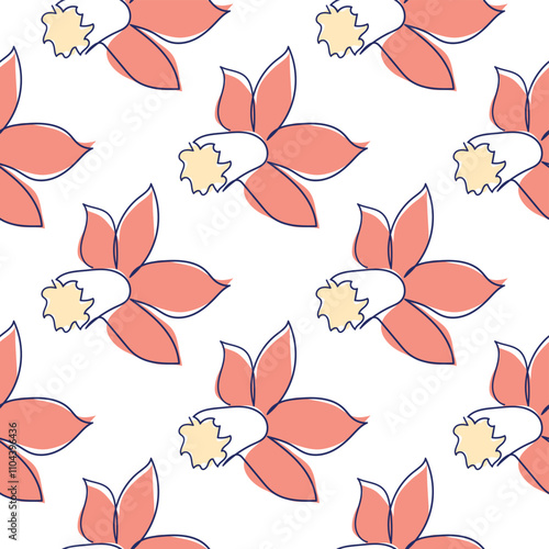 flowers modern simplicity vector illustration. One line seamless modern pattern.