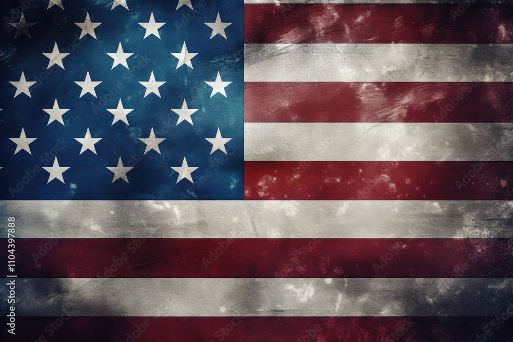 Close-up of the American flag, displaying its iconic stars and stripes with a vintage texture. Close-up of the American flag, displaying its iconic stars and stripes with a vintage texture.
