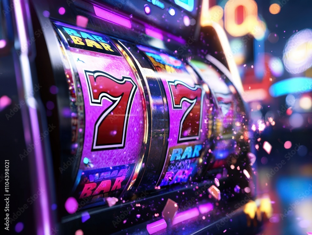 Vibrant slot machine with colorful reels and confetti, capturing the excitement of gambling and the thrill of chance in a lively casino environment. Vibrant slot machine with colorful reels and confetti, capturing the excitement of gambling and the thrill of chance in a lively casino environment.