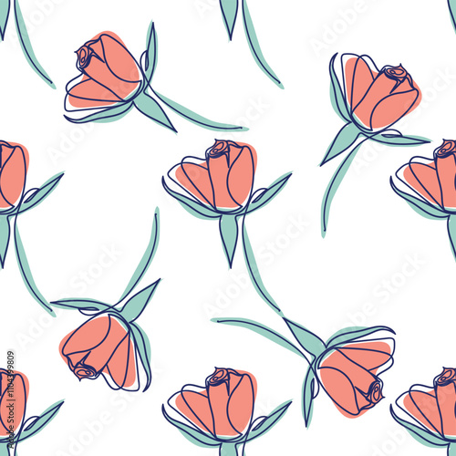 flowers modern simplicity vector illustration. One line seamless modern pattern.