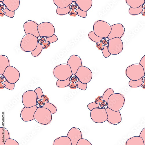 flowers modern simplicity vector illustration. One line seamless modern pattern.