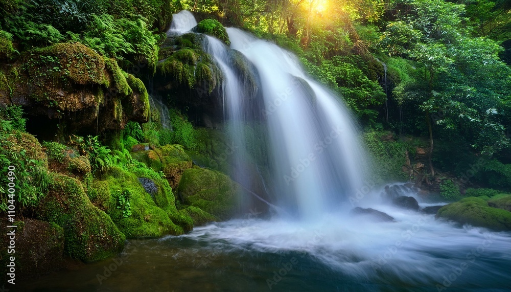 滝の壮大な流れと清新な空気が感じられる大自然

