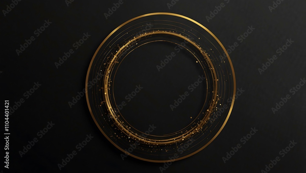 Circular black background design with gold lines. Circular black background design with gold lines.