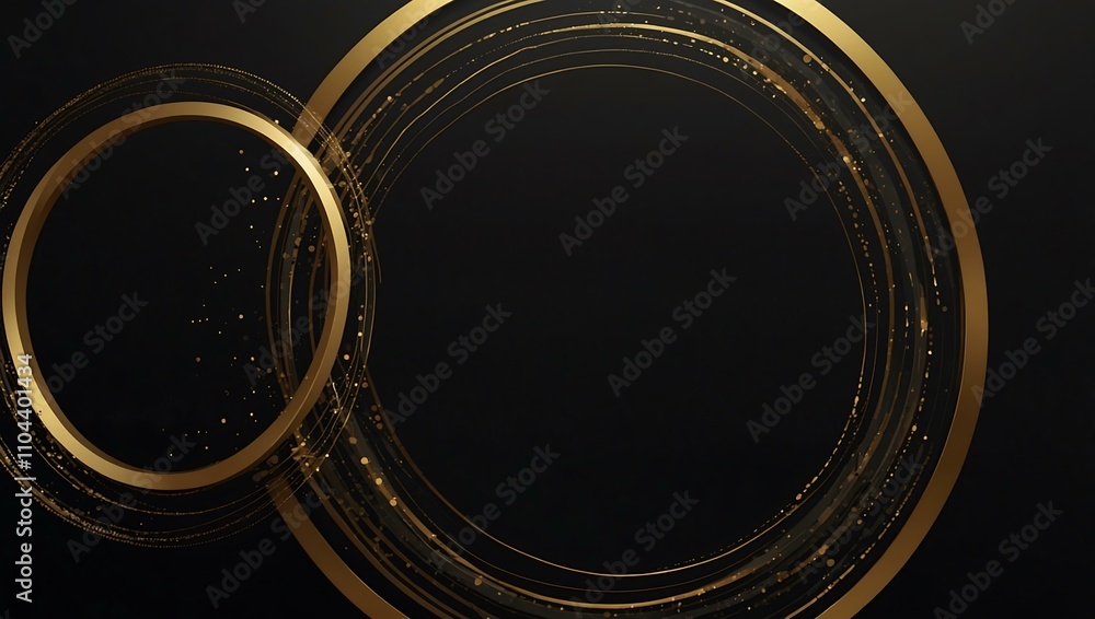 Circular black background design with gold lines. Circular black background design with gold lines.