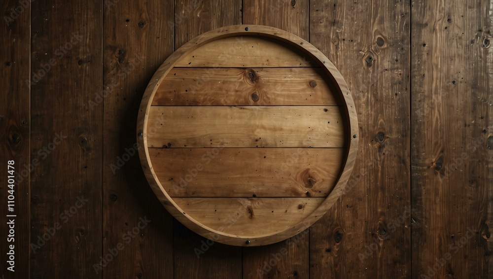 Circular mockup signboard on a wooden wall. Circular mockup signboard on a wooden wall.
