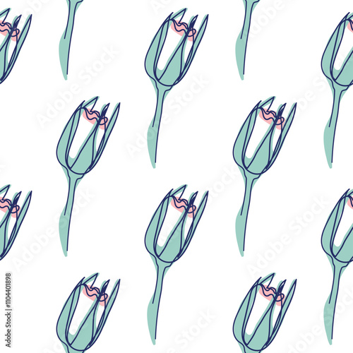 flowers modern simplicity vector illustration. One line seamless modern pattern.
