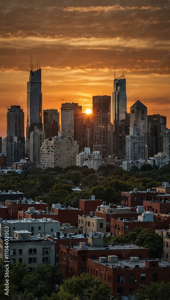 Obraz premium City skyline at sunset.