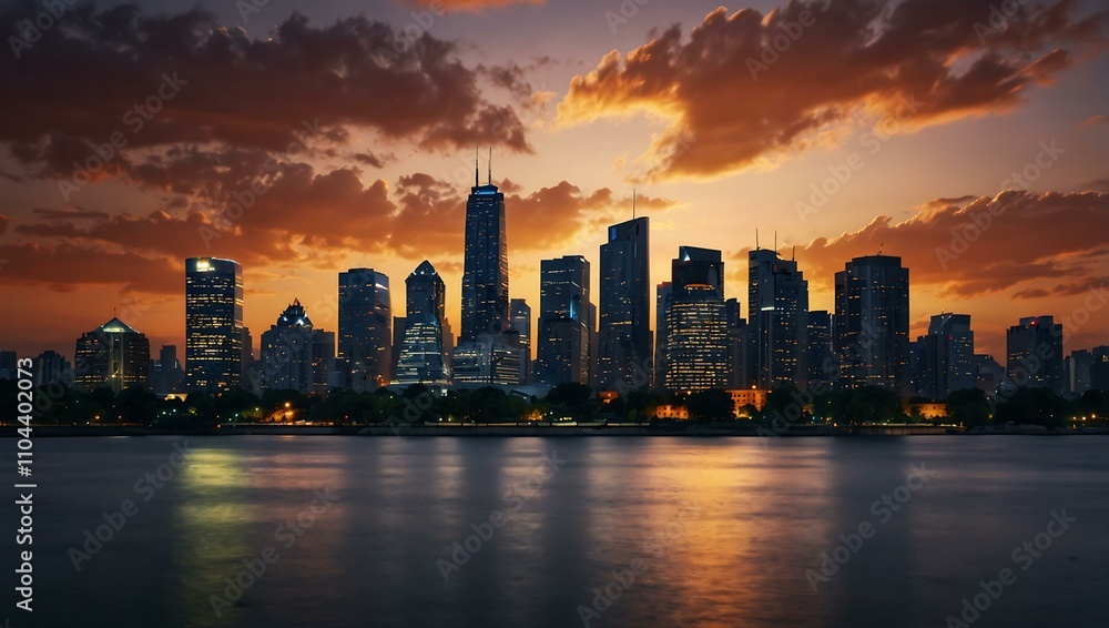 Fototapeta premium City skyline at sunset.