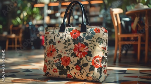 Wallpaper Mural A floral bag is sitting on a floor in a room with a few chairs Torontodigital.ca