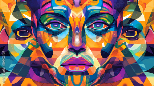 Abstract composition with a kaleidoscopic face. vibrant abstract geometric pop art illustration. Kaleidoscopic. Illustration