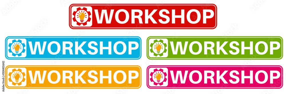 set workshop badge labels icon. Business and entrepreneurship sign symbol design sticker template vector illustration set workshop badge labels icon. Business and entrepreneurship sign symbol design sticker template vector illustration