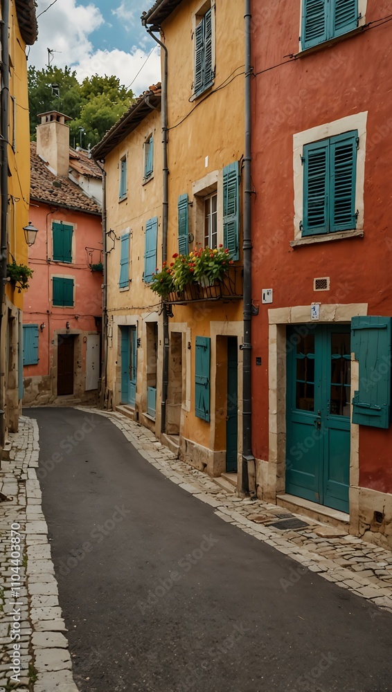Fototapeta premium Classic French village street with colorful homes.