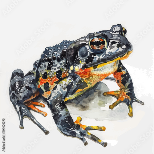 A watercolor drawing of Fire-bellied Toad, isolated on a white background. Fire-bellied Toad vector.