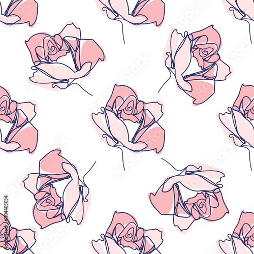 flowers modern simplicity vector illustration. One line seamless modern pattern.