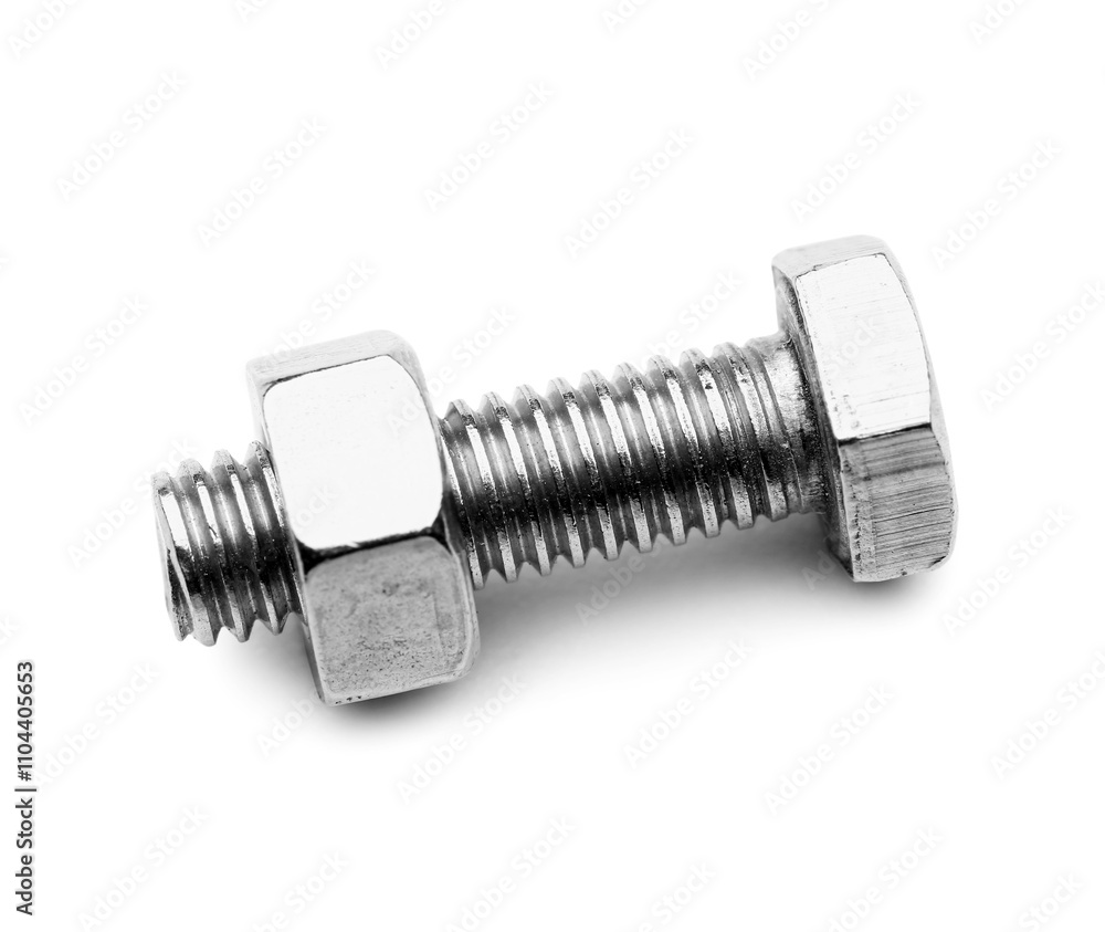 Tap bolt with nut on white background Tap bolt with nut on white background