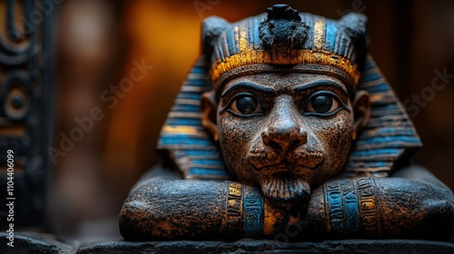 The image portrays a beautifully detailed sculpture of an Egyptian god, perfectly encapsulating the essence of ancient royalty and divine power in its design. photo