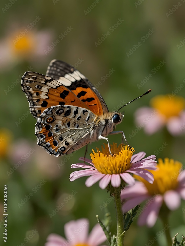 Close-up of a butterfly on a wildflower. Close-up of a butterfly on a wildflower.