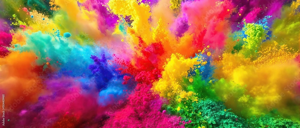 Fototapeta premium Vivid Rainbow Burst: A Panoramic Texture of Colours in Motion – Holi-Inspired Art