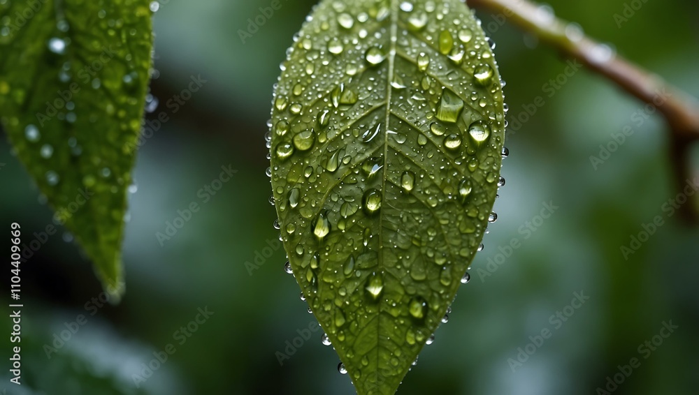 Close-up of a dew-covered green leaf, vibrant and fresh. Close-up of a dew-covered green leaf, vibrant and fresh.