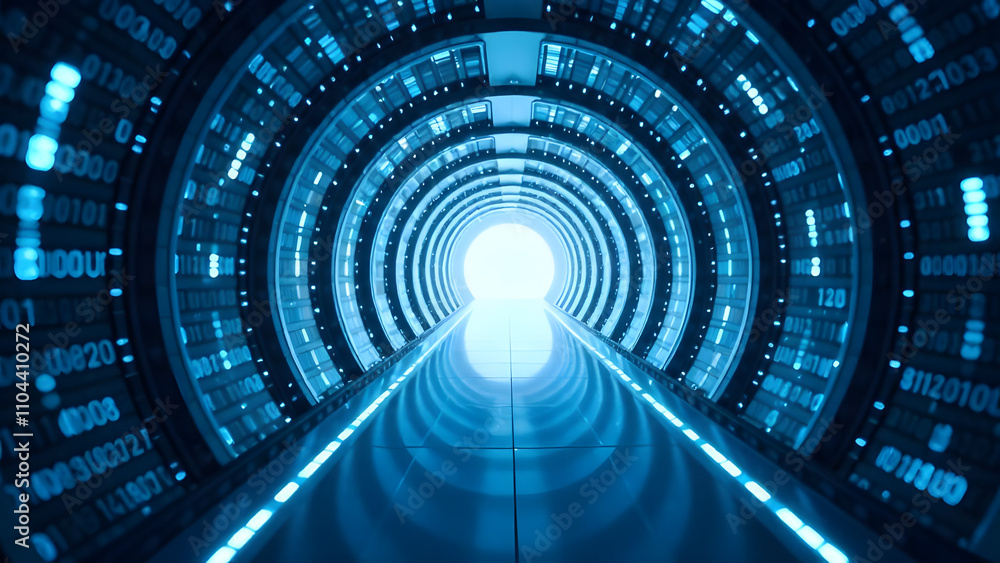 Abstract futuristic sparkling digital blue tunnel made of binary code. Abstract futuristic sparkling digital blue tunnel made of binary code.