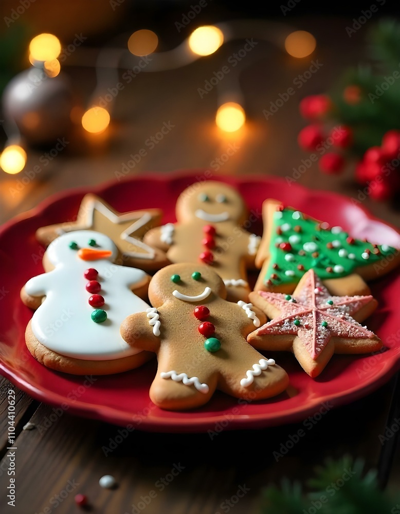 Close-up of an assortment of Christmas cookies with a background of a snowy window and warm, glowing candles, creating a festive holiday atmosphere., snowing outside the window Close-up of an assortment of Christmas cookies with a background of a snowy window and warm, glowing candles, creating a festive holiday atmosphere., snowing outside the window