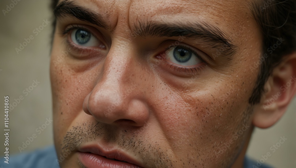 Obraz premium Close-up of a frustrated face with furrowed brows.