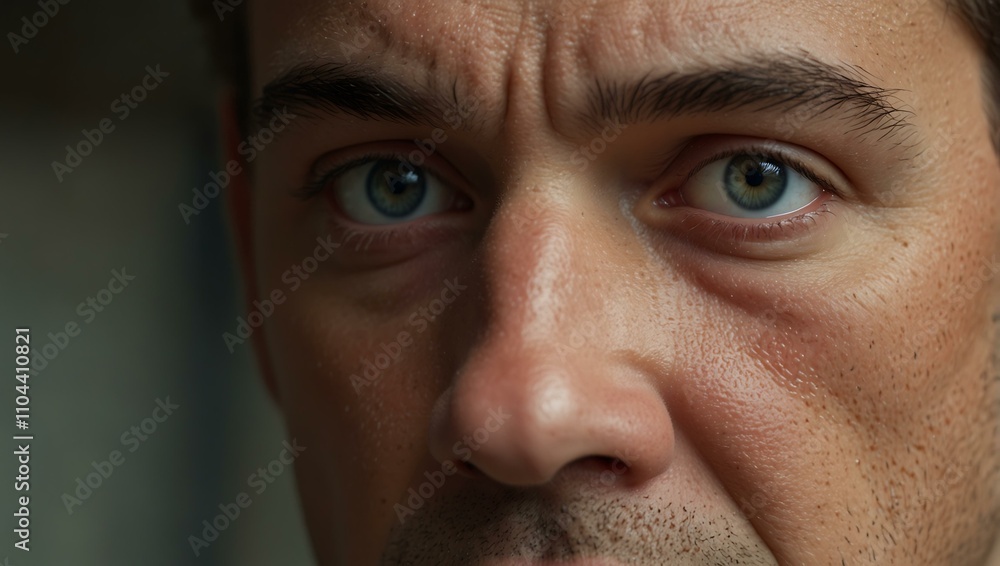 Close-up of a frustrated face with furrowed brows. Close-up of a frustrated face with furrowed brows.