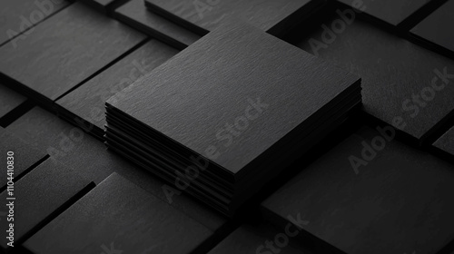 Branding business cards mockup template on a black soundproof foam background and deep shadows, real photo. Blank isolated to place your design