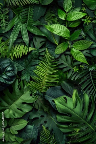 A digital collage of green plants and leaves representing futuristic technology and ecological balance.